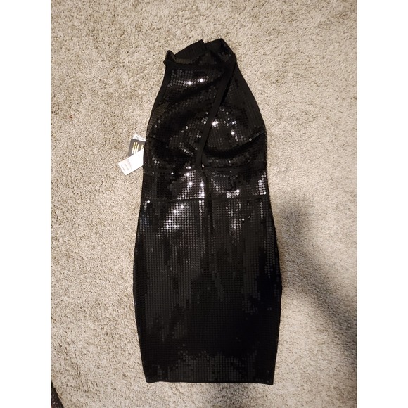 Bebe Sequin Mini Bandage Dress Black Sleeveless Halter Party Cocktail - Picture 1 of 4